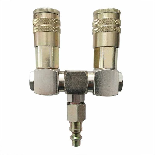 Interstate Pneumatics Double Swivel Manifold with Two 1/4 Inch Steel Industrial Couplers & One 1/4 Inch Steel Plug Kit FS244-KH4